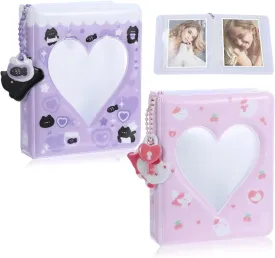 2pcs mini album cute cartoon bear album 3-inch heart-shaped hollow Kpop photo booth idol star chase binder collection book, suitable for standard idol photo cards, Polaroid photos (black and white)