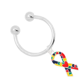 Autism Ribbon with Heart Horseshoe Key Chains