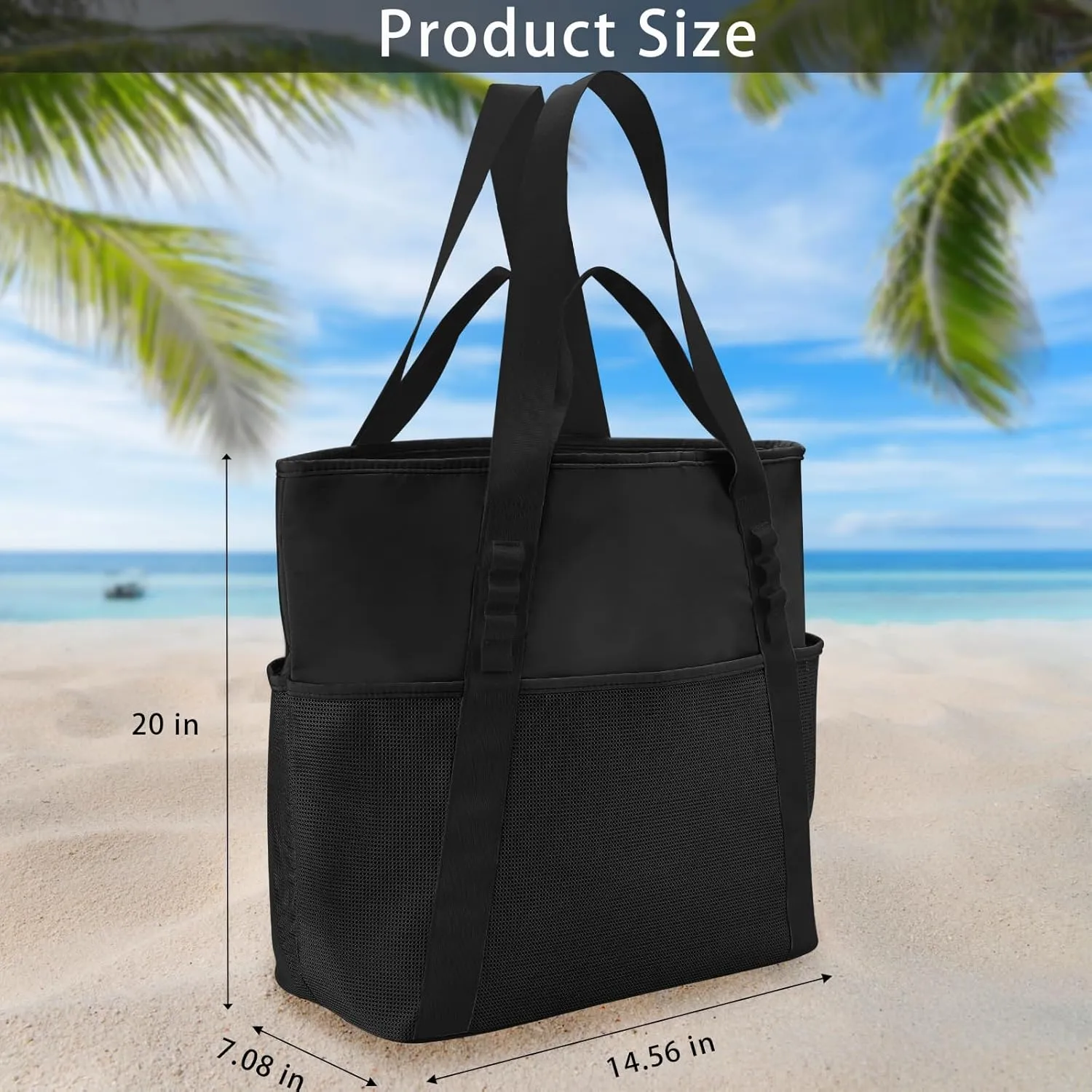 Beach Bags Pool Bags for Women, Waterproof Sandproof Beach Tote Bag with Zipper, Large Tote Bag for Gym Vacation Pool