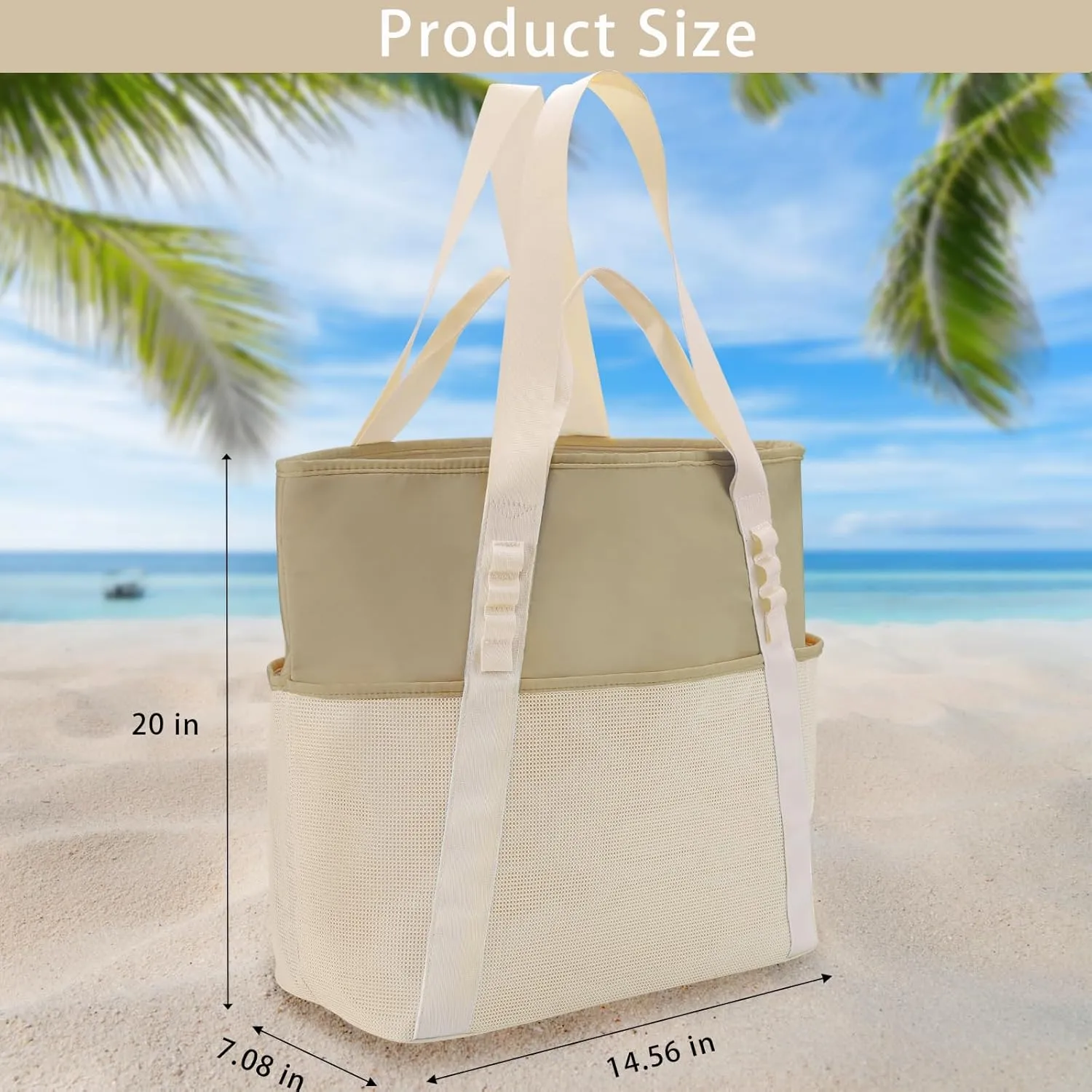 Beach Bags Pool Bags for Women, Waterproof Sandproof Beach Tote Bag with Zipper, Large Tote Bag for Gym Vacation Pool