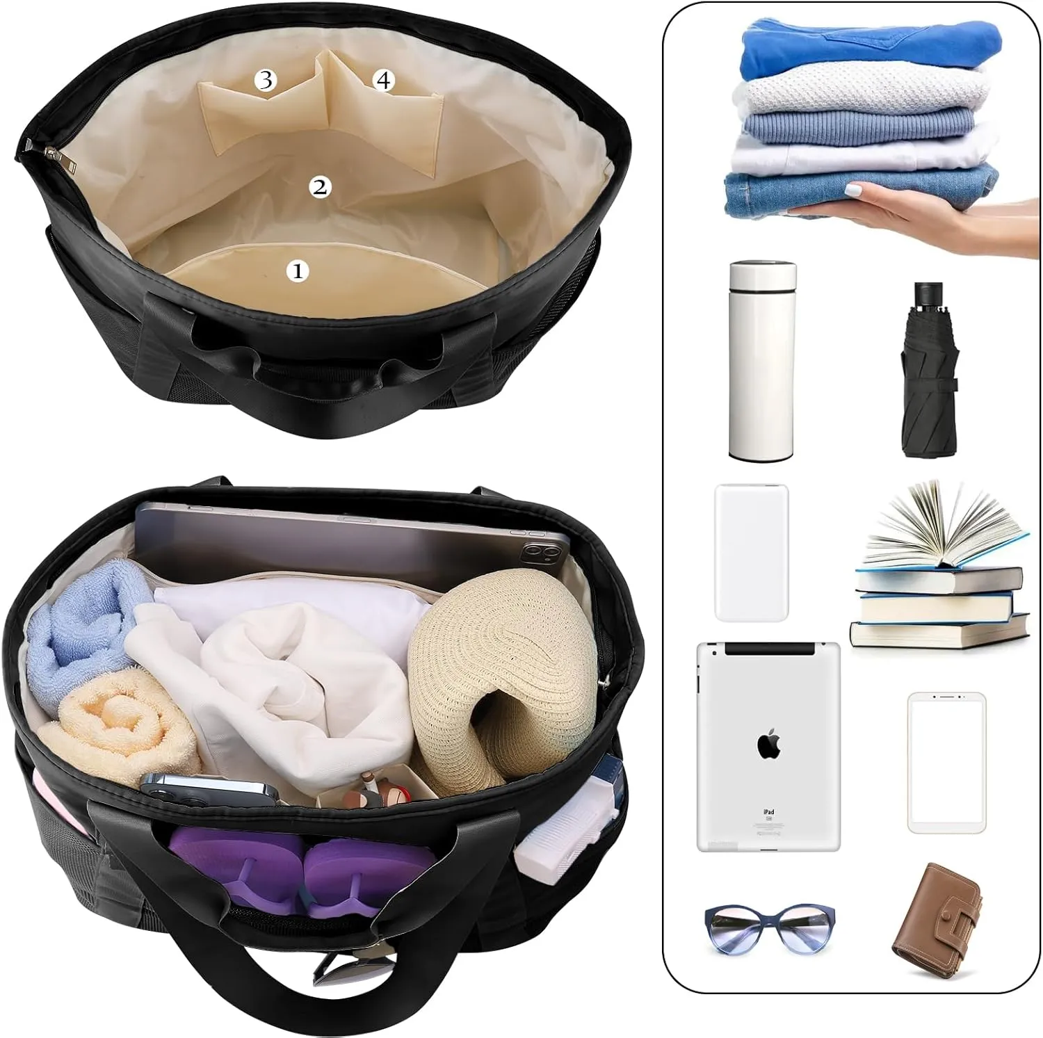 Beach Bags Pool Bags for Women, Waterproof Sandproof Beach Tote Bag with Zipper, Large Tote Bag for Gym Vacation Pool