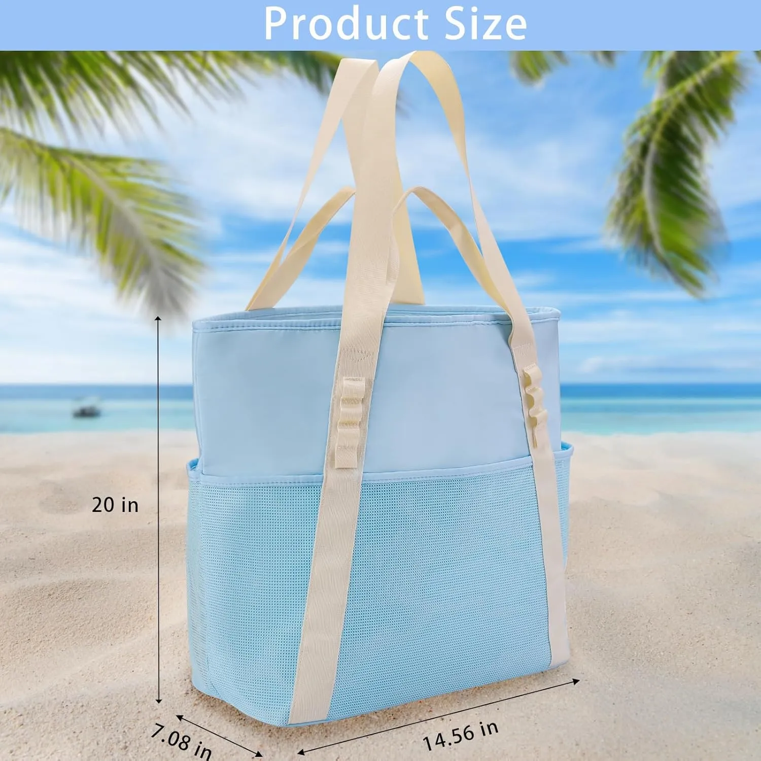 Beach Bags Pool Bags for Women, Waterproof Sandproof Beach Tote Bag with Zipper, Large Tote Bag for Gym Vacation Pool
