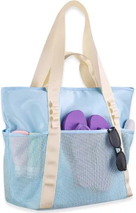 Beach Bags Pool Bags for Women, Waterproof Sandproof Beach Tote Bag with Zipper, Large Tote Bag for Gym Vacation Pool