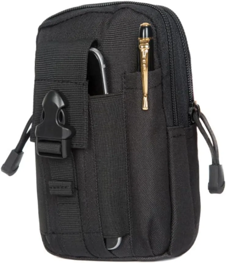 Beaupretty Men's Outdoor Waist Bag Purse for Mobile Phone Keys Wallet Casual Black Hiking Camping Bag with Easy Open Zipper Design