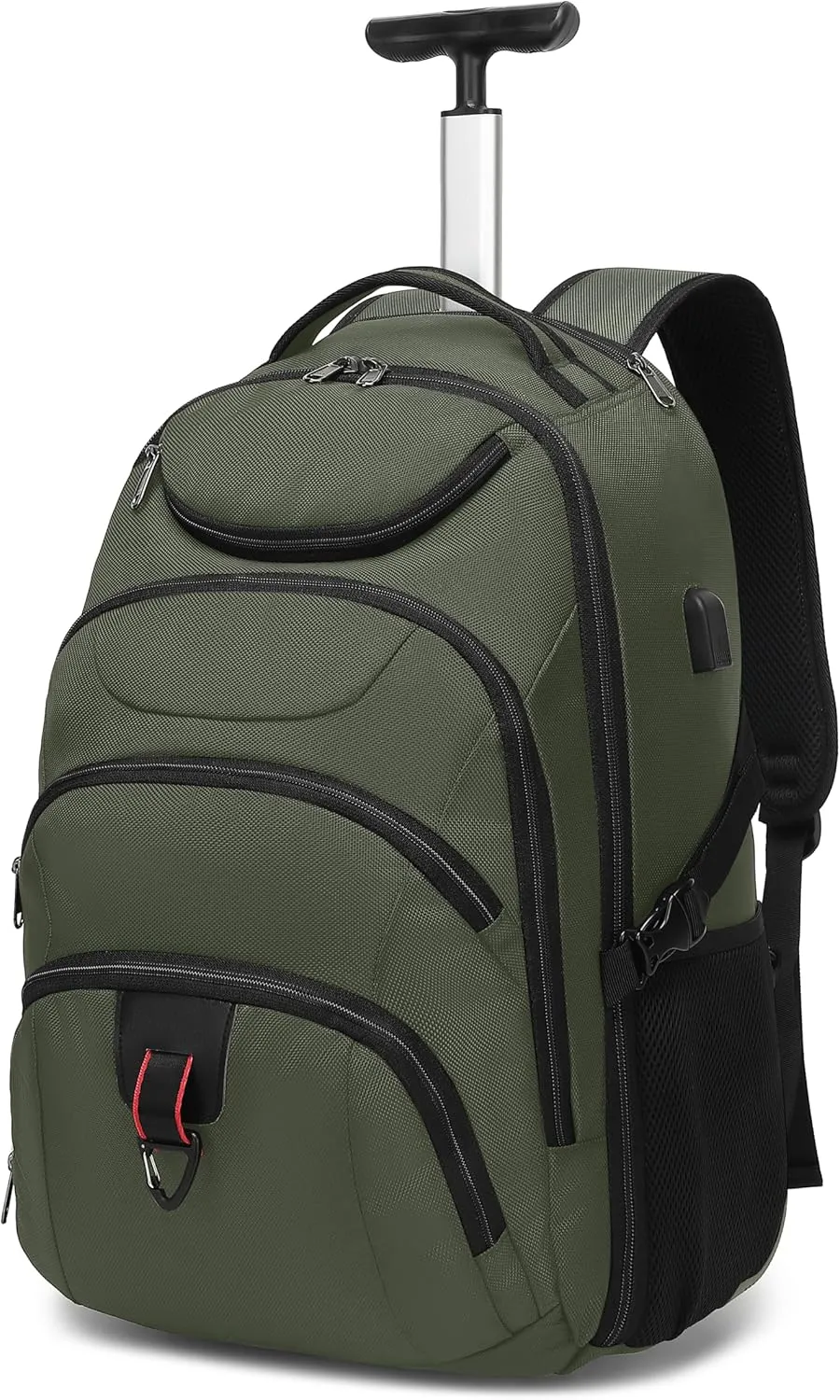 Boavan Rolling Backpack,17 inch Water Resistant Wheeled Backpack,Carry on Luggage Business Bag, Overnight College Computer Backpack Trolley Suitcase for Men Women Adults to TravelGreen