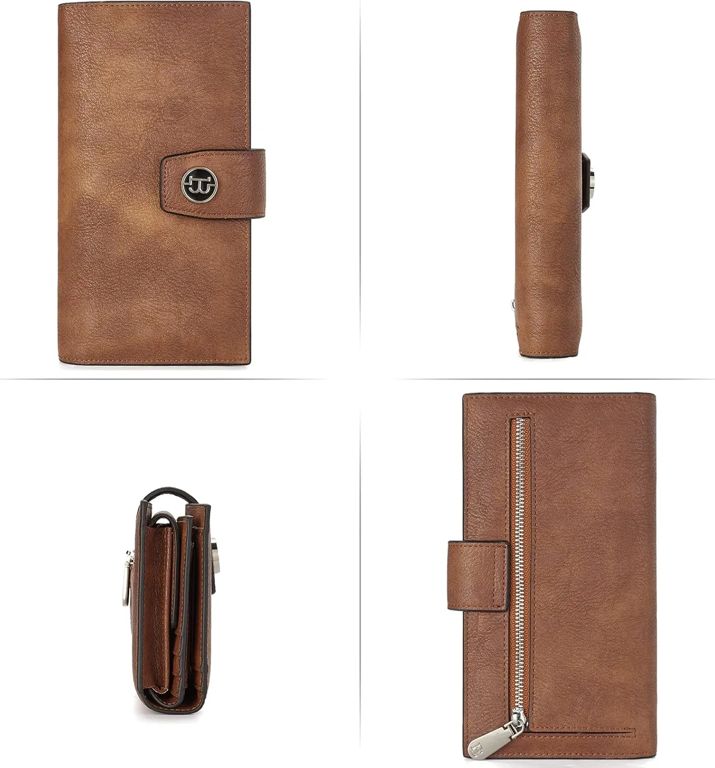 BOSTANTEN Womens Wallet Genuine Leather Wallets Large Capacity Cash Cluth Purses Two-tone Brown