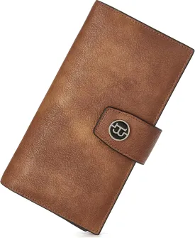 BOSTANTEN Womens Wallet Genuine Leather Wallets Large Capacity Cash Cluth Purses Two-tone Brown