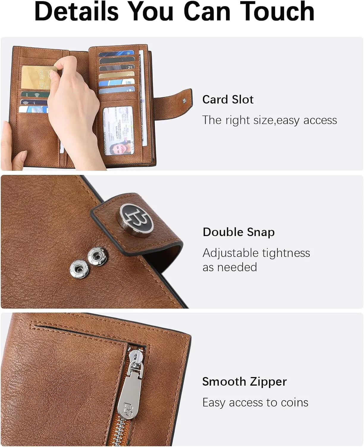 BOSTANTEN Womens Wallet Genuine Leather Wallets Large Capacity Cash Cluth Purses Two-tone Brown