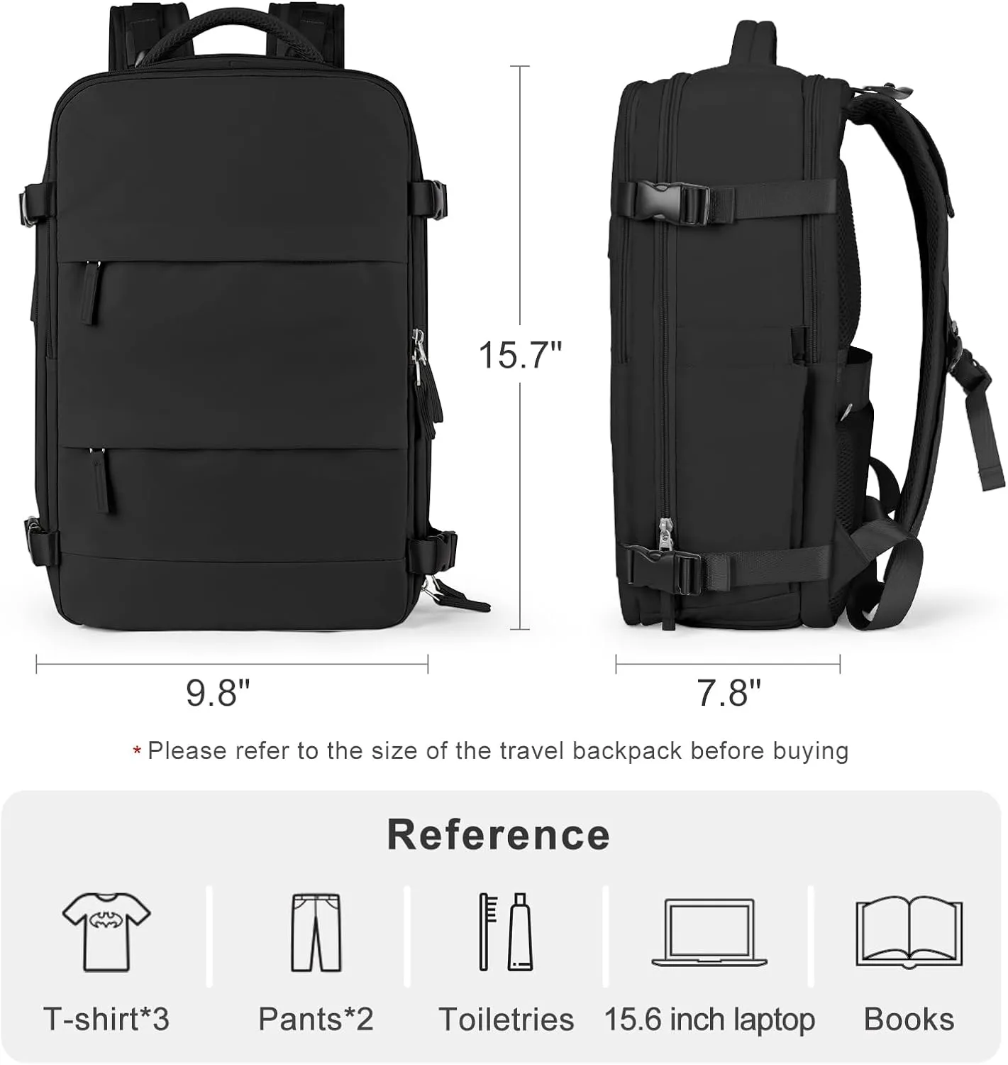 coofay Black Travel Backpack Carry on Flight Approved Mochila De Viaje Personal Item Backpack for Airlines Frontier Airlines Personal Item Bag Large Backpack for Travel Backpacks for Men Women
