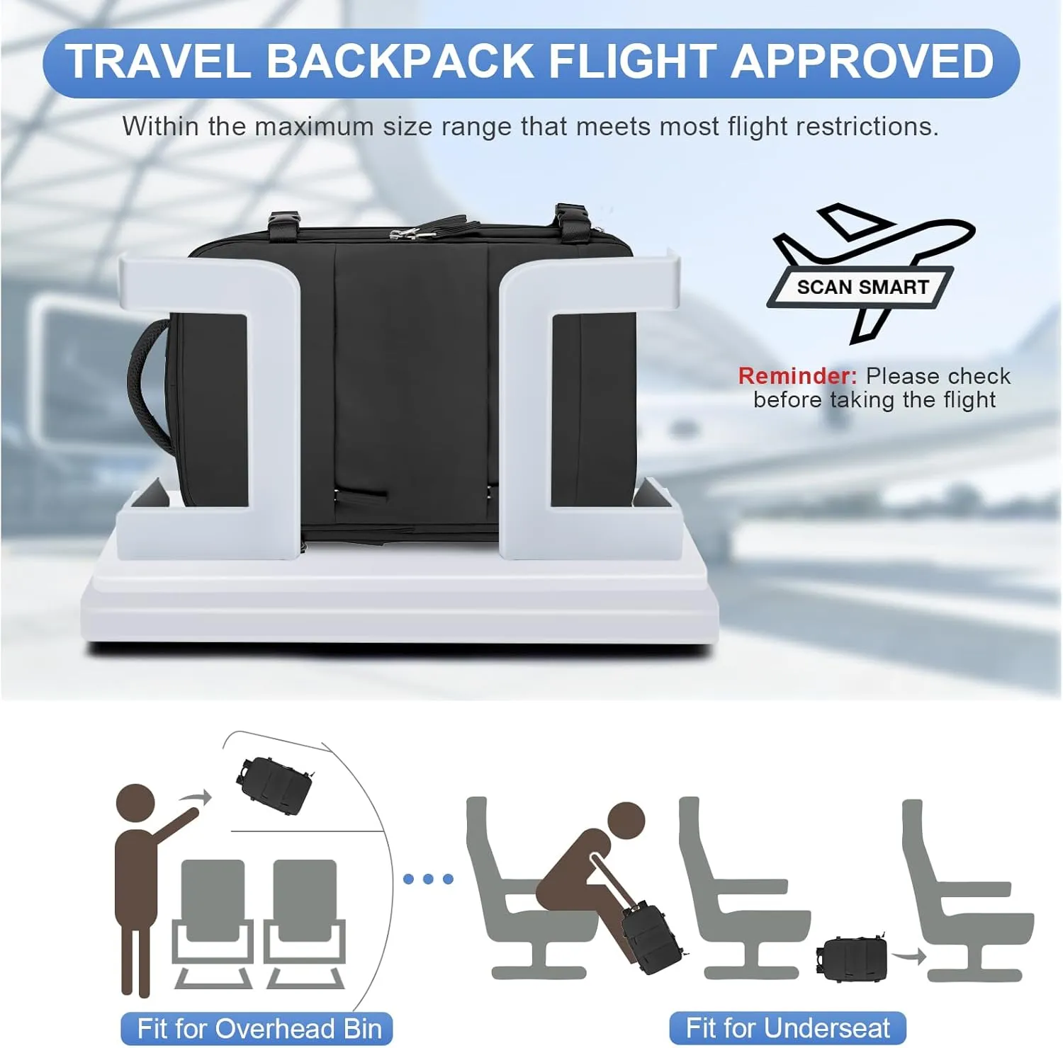 coofay Black Travel Backpack Carry on Flight Approved Mochila De Viaje Personal Item Backpack for Airlines Frontier Airlines Personal Item Bag Large Backpack for Travel Backpacks for Men Women
