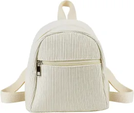 Corduroy Small Backpack, Stylish Mini Backpack Purse Small Backpacks for Women, Cute Backpack for Travel, Shopping (beige)