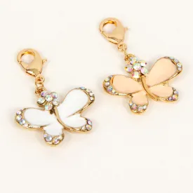 Enamel Butterfly Charm with AB Rhinestone Accents in White or Blush Pink