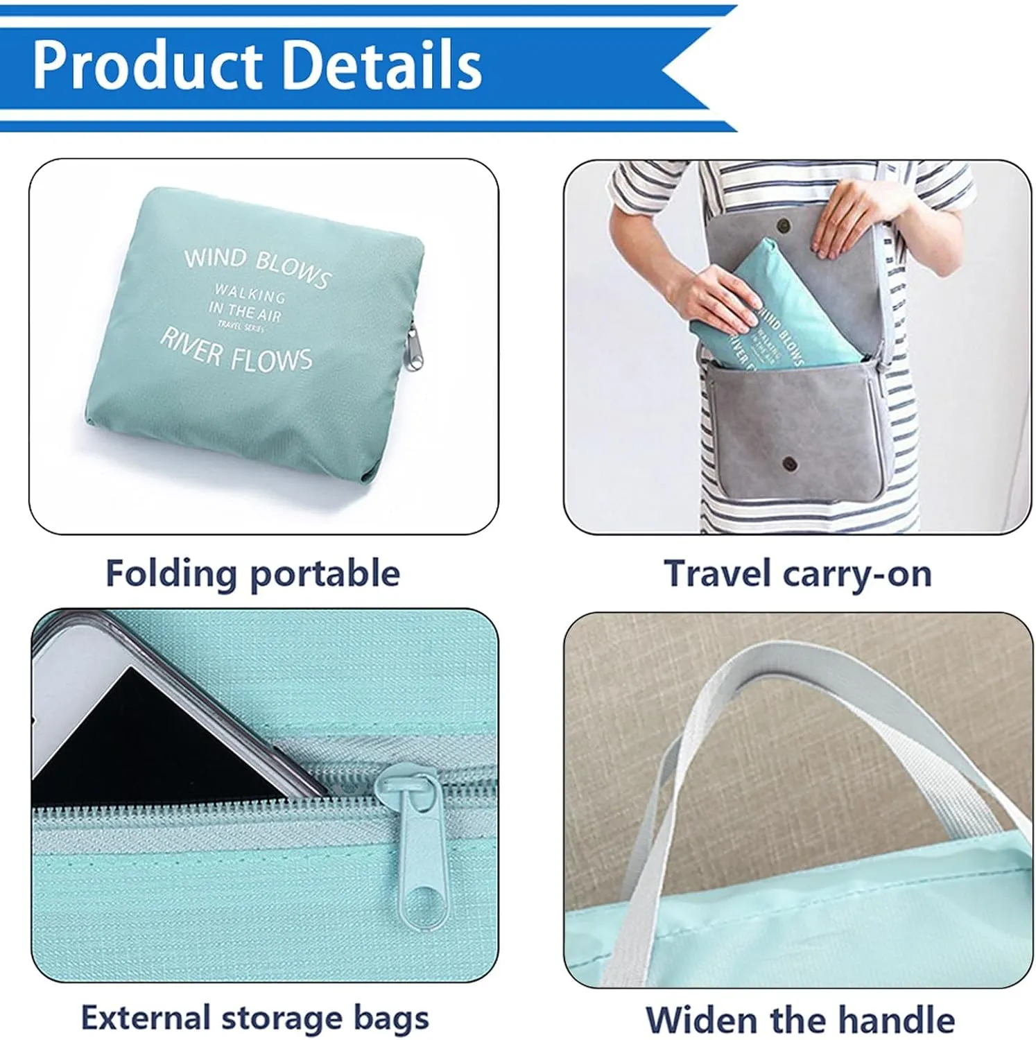 Foldable Travel Duffel Bag Tote Carry on Luggage Bag Spirit Airlines Personal item Sports Gym Bag Water Resistant Weekender Overnight Bags for Women and Men (Green)