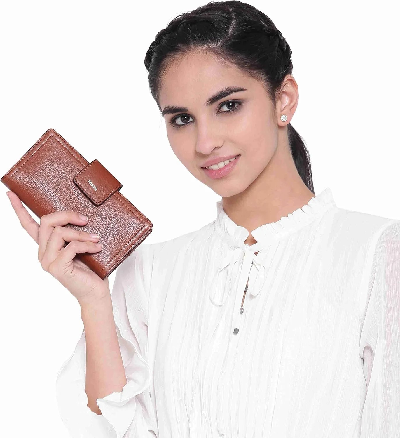 Fossil Women's Logan Leather Wallet RFID Blocking Tab Clutch, Brown (Model: SL7830200)