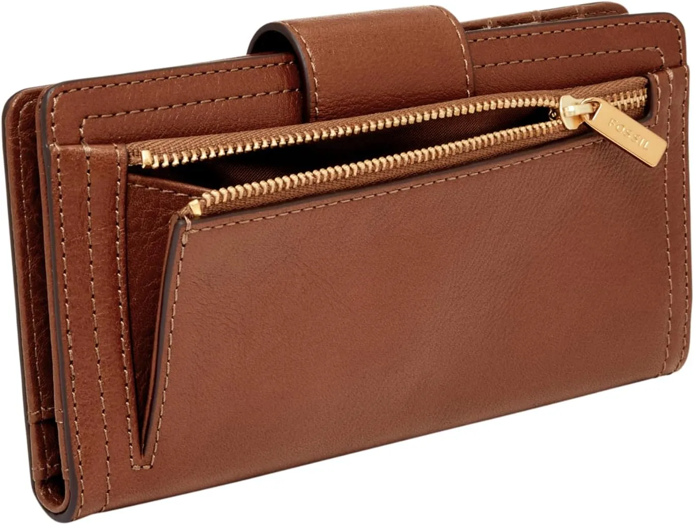 Fossil Women's Logan Leather Wallet RFID Blocking Tab Clutch, Brown (Model: SL7830200)