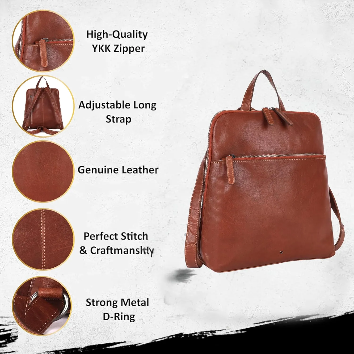 Genuine Leather Backpack for Women - 12.5 Inch with Adjustable Shoulder Strap - Stylish and Durable (Tan)