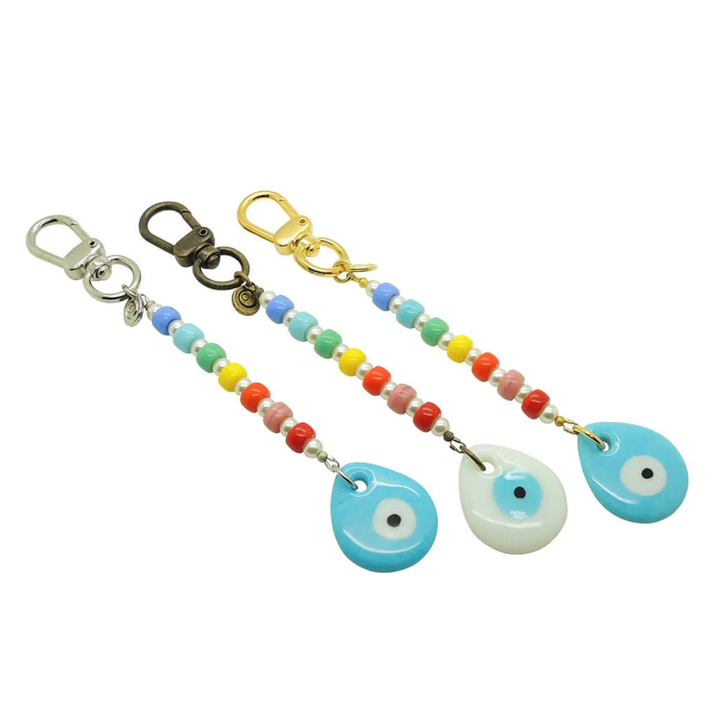 Glass Evil Eye Teardrop Amulet Rainbow Pearl Bag Charm