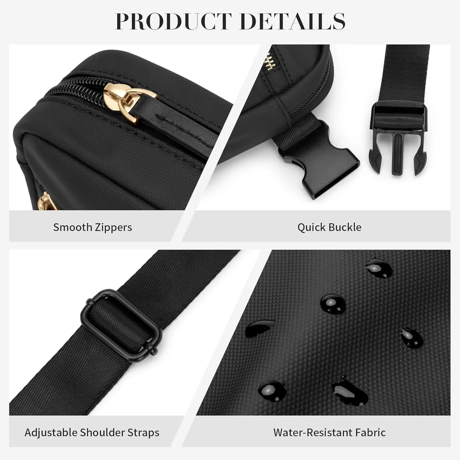 GOLF QUALTY Casual Fanny Pack Crossbody Bags for women & men, Adjustable Strap Water-resistant Belt Bag,Black