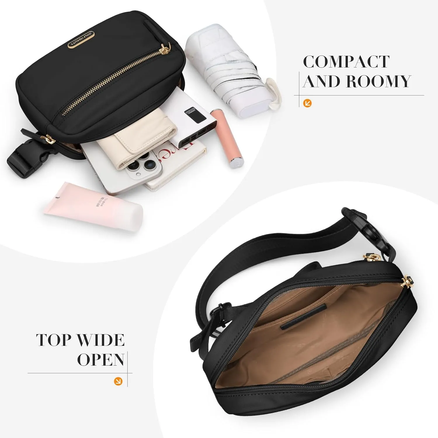 GOLF QUALTY Casual Fanny Pack Crossbody Bags for women & men, Adjustable Strap Water-resistant Belt Bag,Black