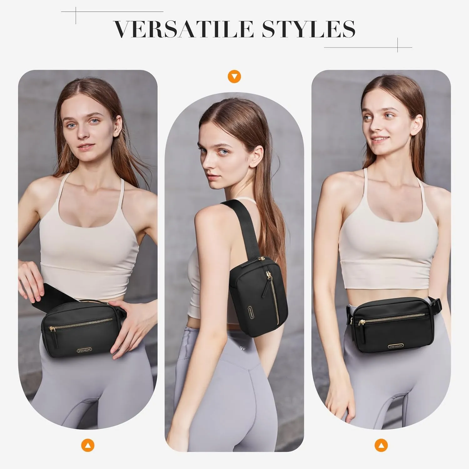 GOLF QUALTY Casual Fanny Pack Crossbody Bags for women & men, Adjustable Strap Water-resistant Belt Bag,Black