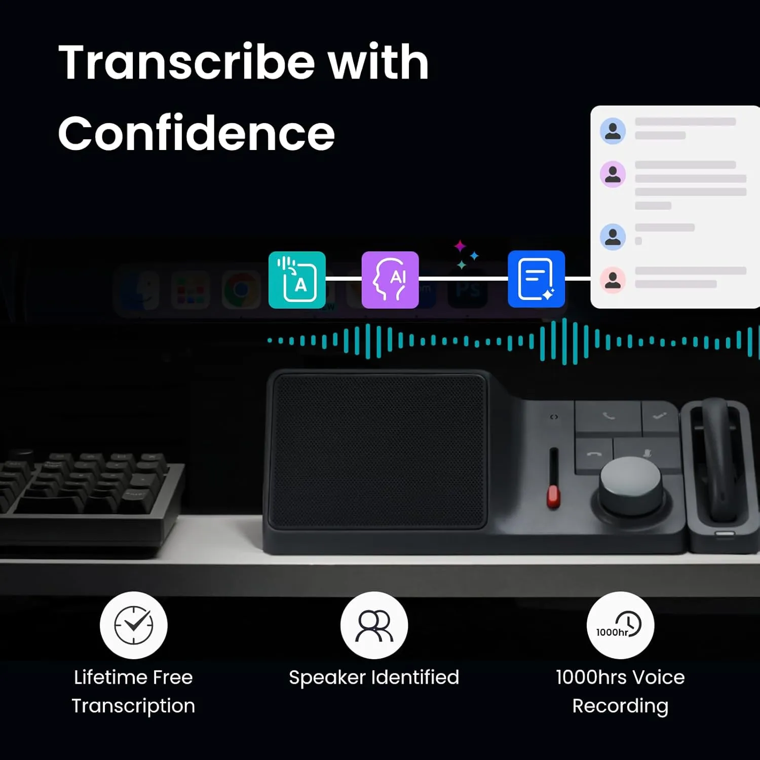 H1 AI Voice Recorder, Lifetime Free AI Transcription & Summarization, 1000 Hrs Voice Recording, 57 Languages, VoiceMark, Wireless Earphone, AI Note Voice Recorder for Meetings/Calls/Lectures(H1)