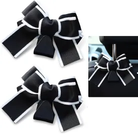 Headrest Hooks for Car, Cute Bow Car Seat Hooks for Headrest, Strong Load-Bearing Hanging Storage Accessory for Backpack Umbrella Grocery Bag Purses, for Most Cars Trucks (Black)