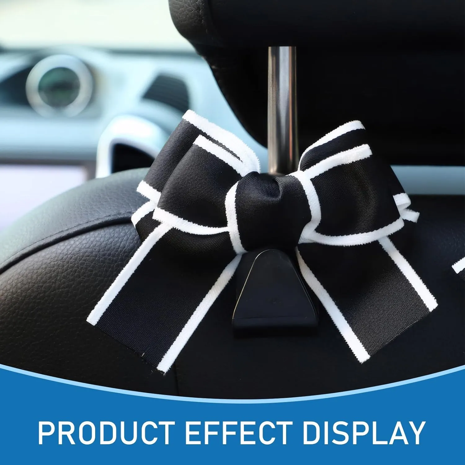 Headrest Hooks for Car, Cute Bow Car Seat Hooks for Headrest, Strong Load-Bearing Hanging Storage Accessory for Backpack Umbrella Grocery Bag Purses, for Most Cars Trucks (Black)