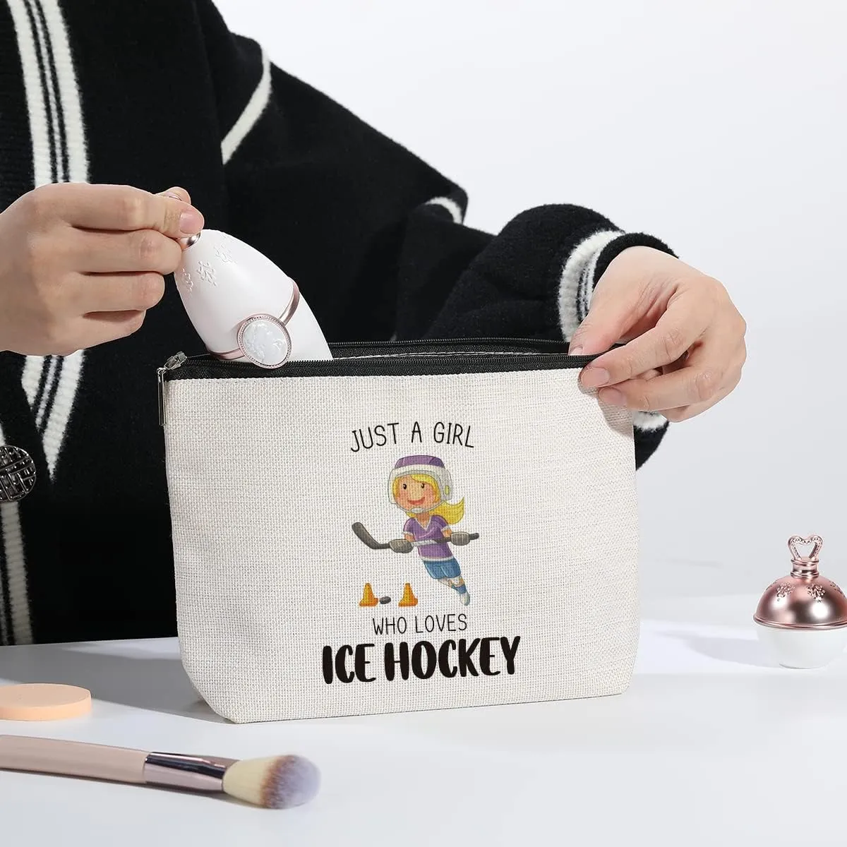 Hockey Gifts Travel Pouch Bag Hockey Gifts for Ice Hockey Lovers Team Inspirational Gifts for Women Birthday Christmas Friendship Gifts for Her