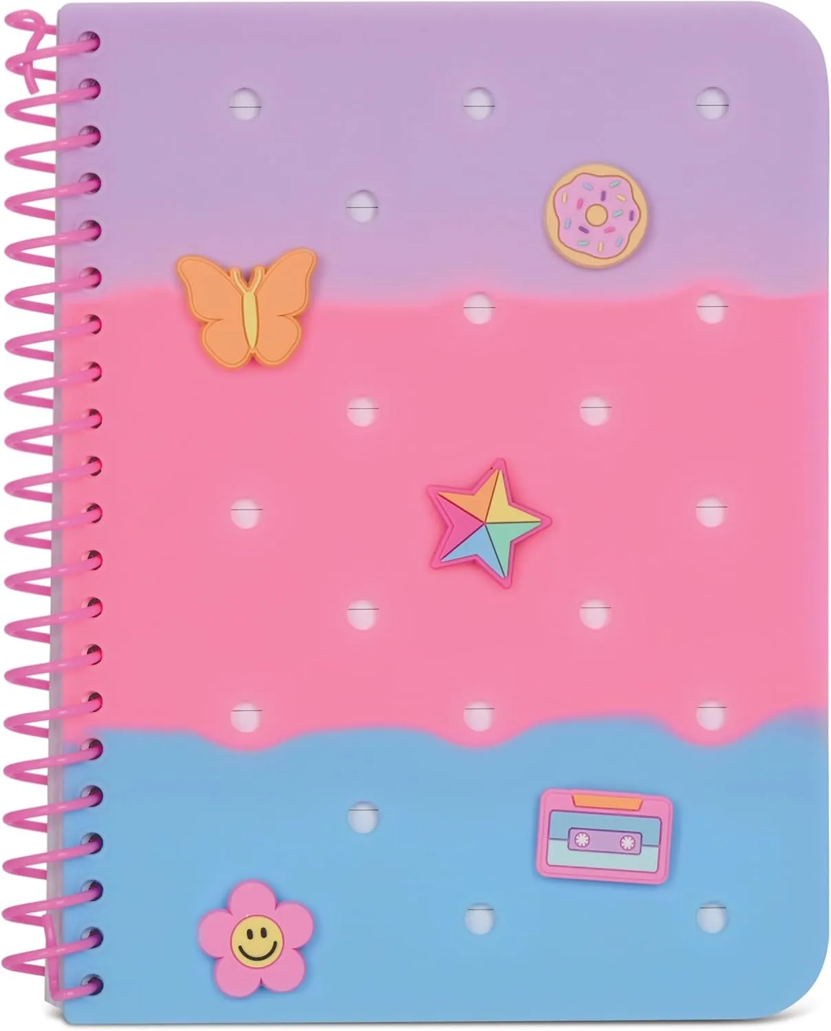 iscream Soft Touch Cover Spiral-Bound Lined Page 7" Charm Journal with 5 Charms - Bubble Gum Sherbert