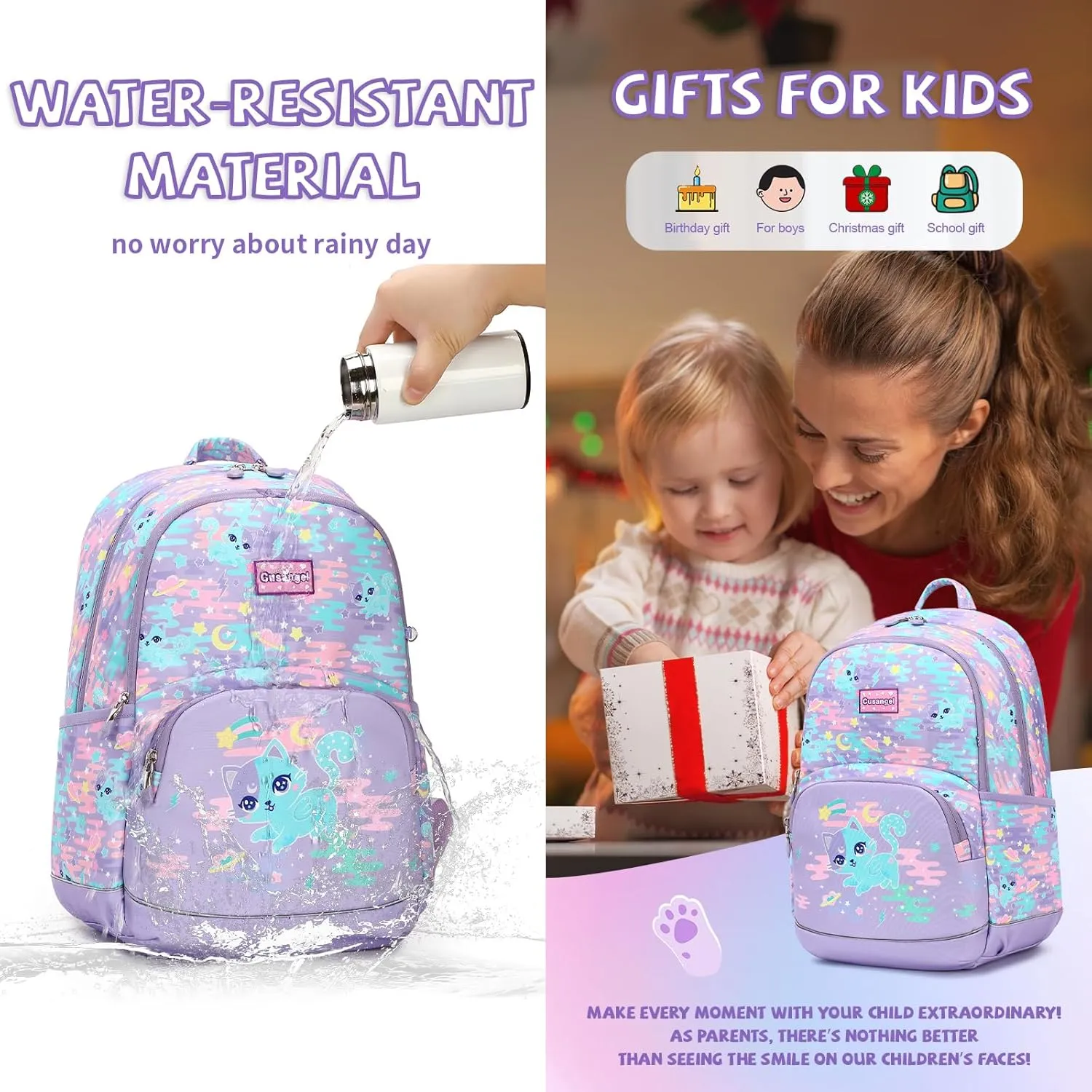 Kids Backpack for Girls Preschool Elementary Kindergarten School Bag 15.6 Multifunctional Cute Large Capacity