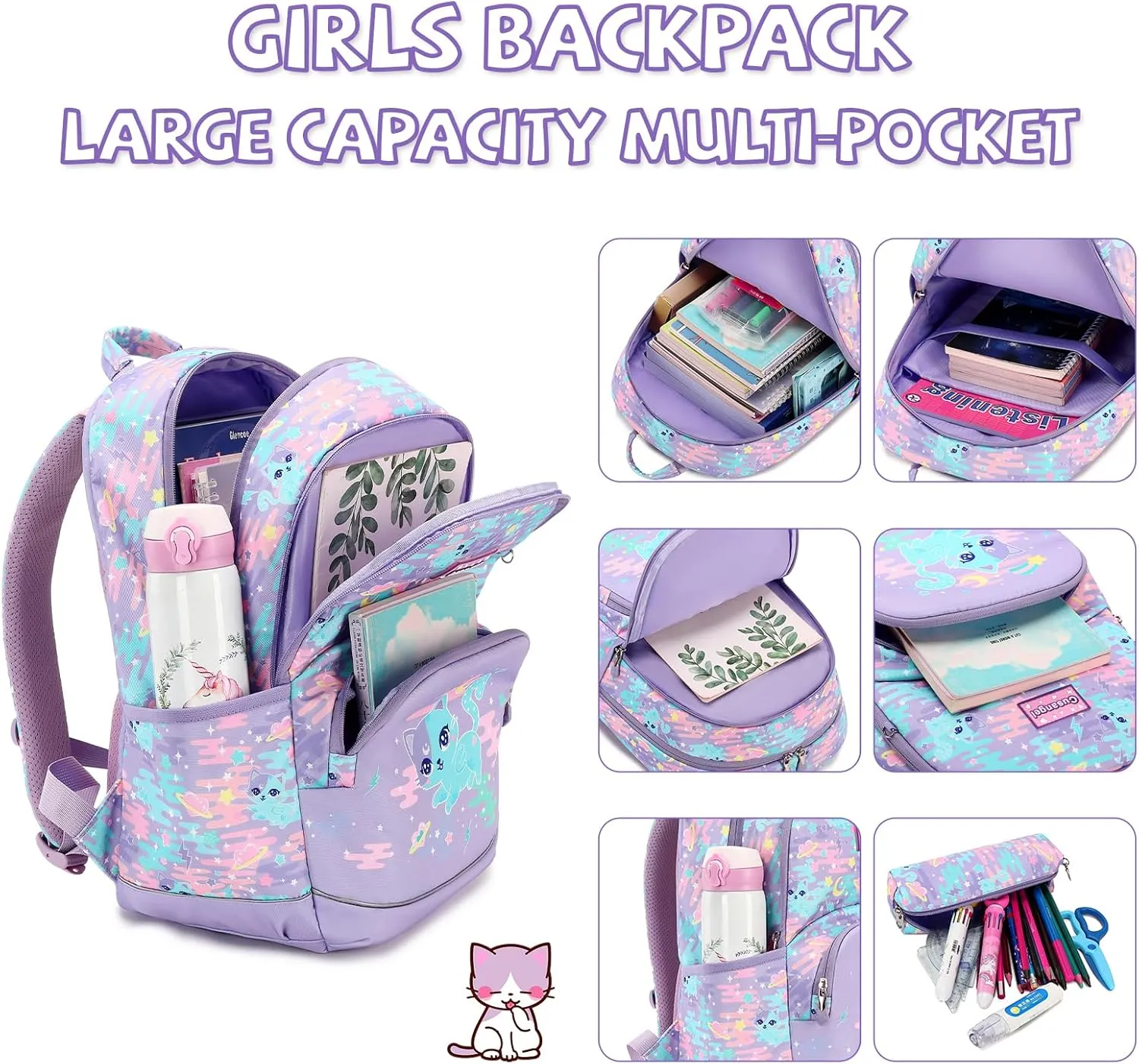 Kids Backpack for Girls Preschool Elementary Kindergarten School Bag 15.6 Multifunctional Cute Large Capacity