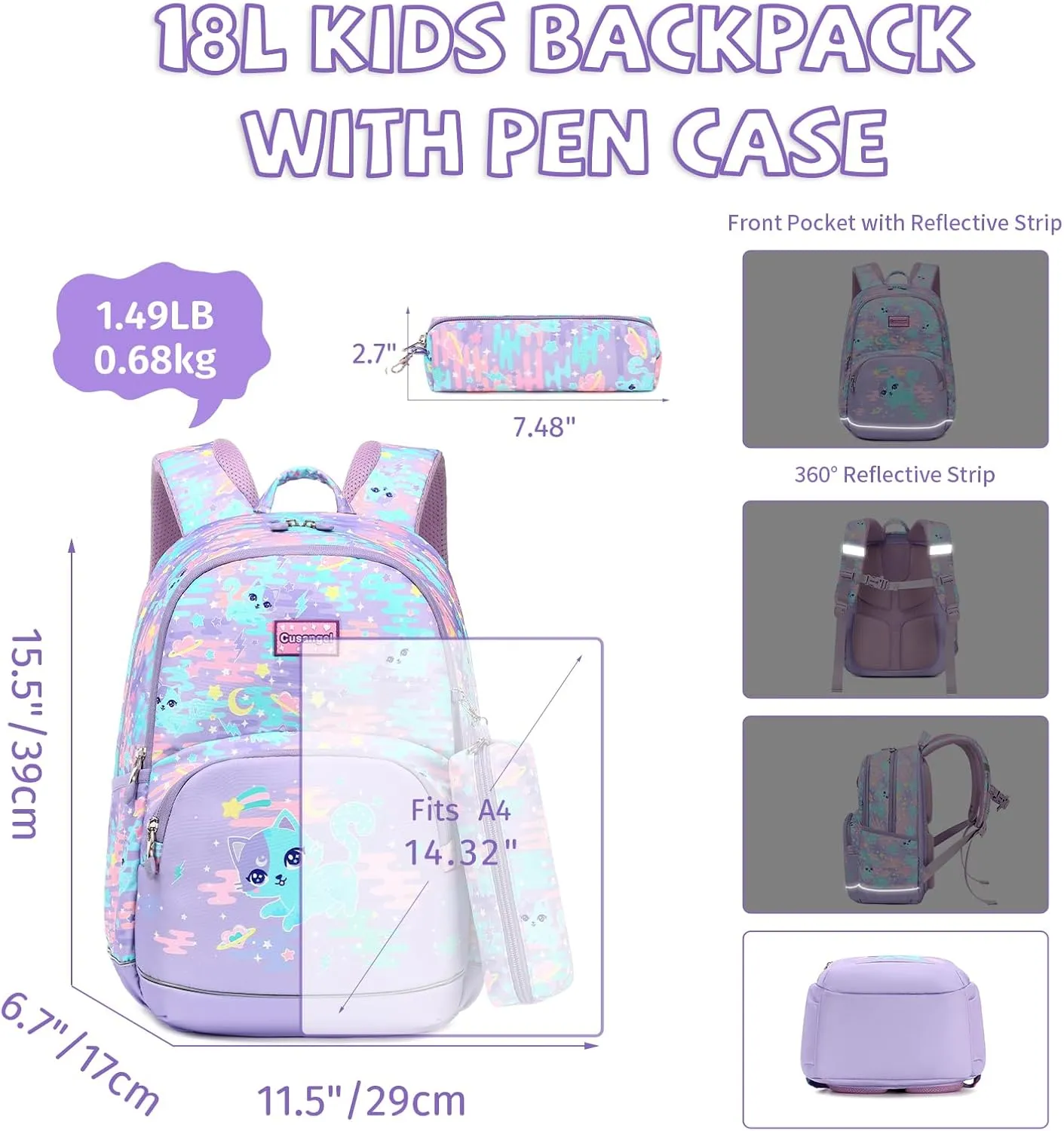 Kids Backpack for Girls Preschool Elementary Kindergarten School Bag 15.6 Multifunctional Cute Large Capacity