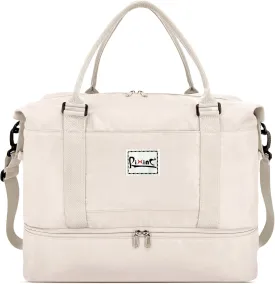 Large Travel Duffle Bag Weekender Bags for Women with Shoes Compartment, Travel Duffel Tote Carry on Overnight Bag for Travel Business Trips, Sport Yoga Gym Bag with Wet Pocket (Beige)