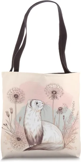Love Ferret Dandelion Flower Cute Ferret Mom Dad Watercolor Tote Bag