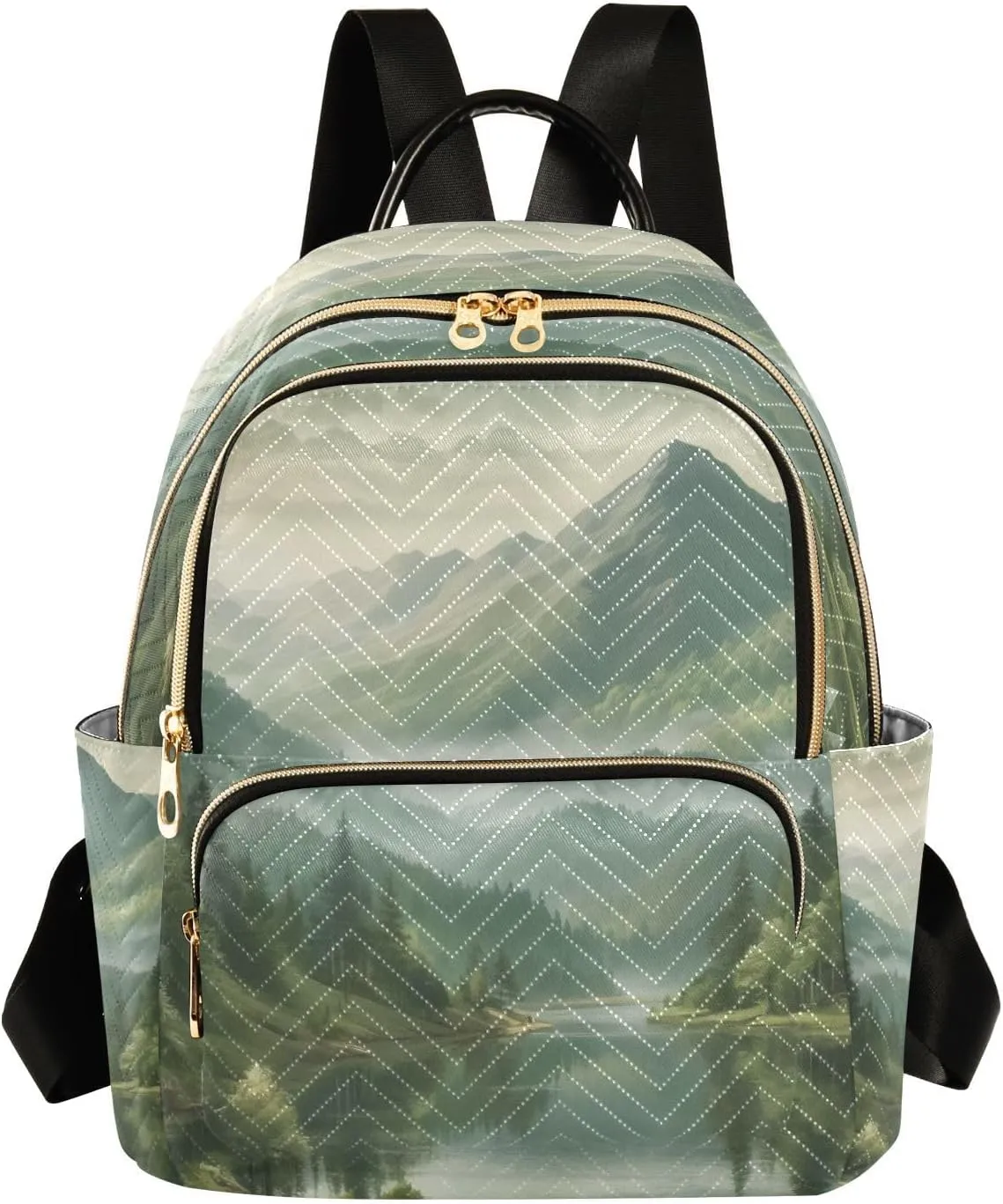 Meadow Woods and Mountain Quilted Backpack Purse for Women, Waterproof Small Travel Casual Daily Daypack 8.5L