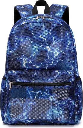 Mesh Backpack for Boys Girls Semi-Transparent School Backpack for Boys and Girls See Through Large Capacity Lightning Blue