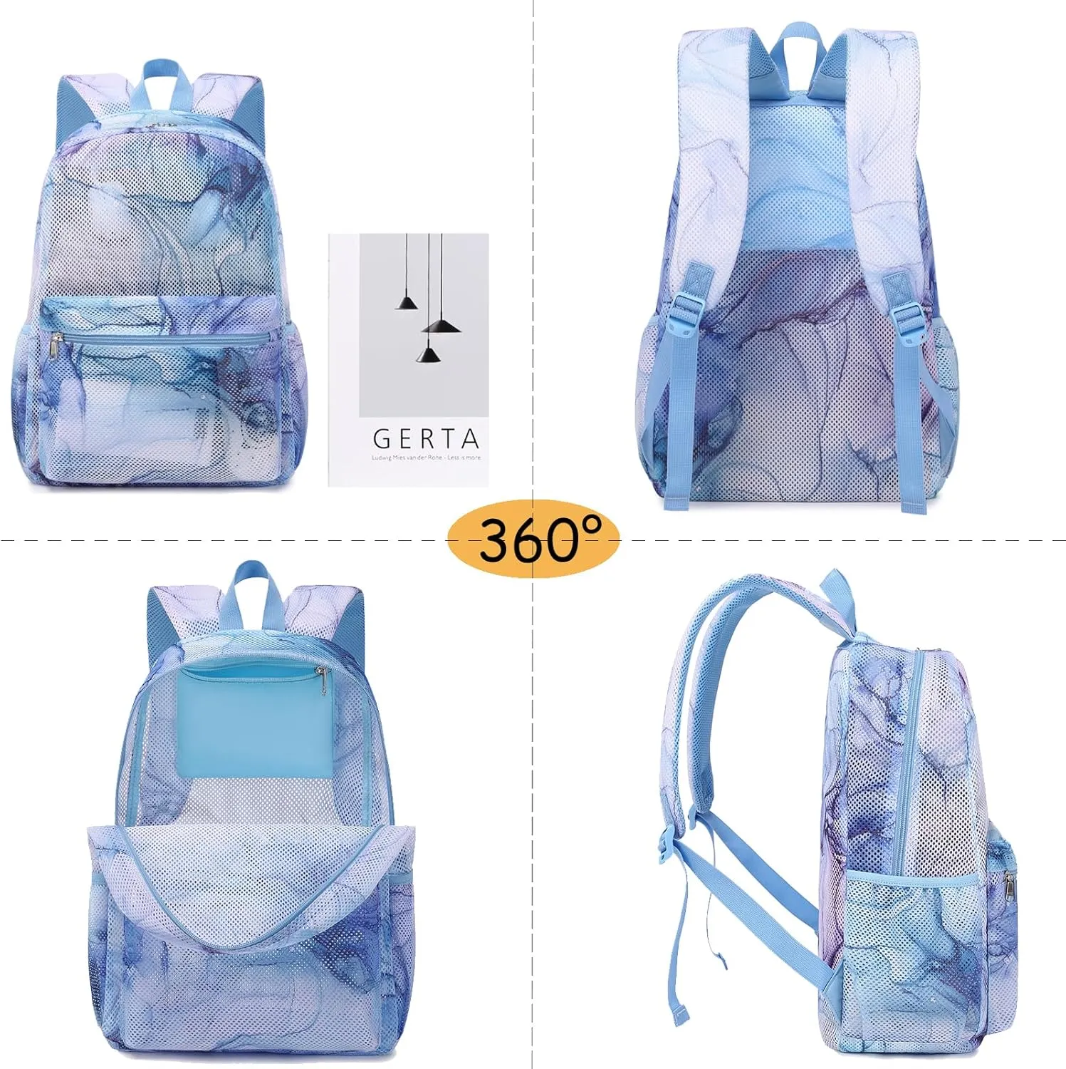 Mesh Backpack for Girls Semi-Transparent Mesh School Backpack for Teen Girls Lightweight Mesh Bookbags with Large Makeup Bag/Pencil Bag