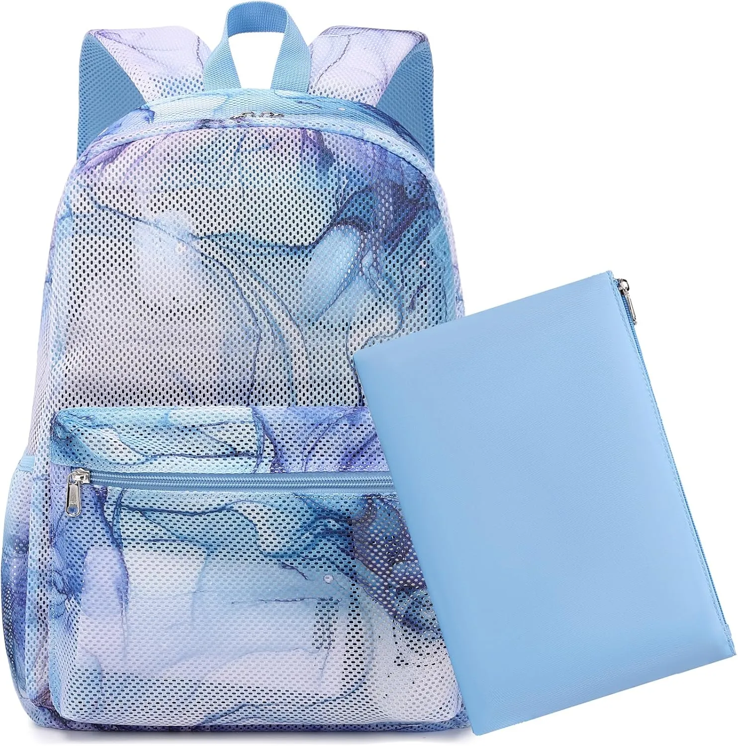 Mesh Backpack for Girls Semi-Transparent Mesh School Backpack for Teen Girls Lightweight Mesh Bookbags with Large Makeup Bag/Pencil Bag