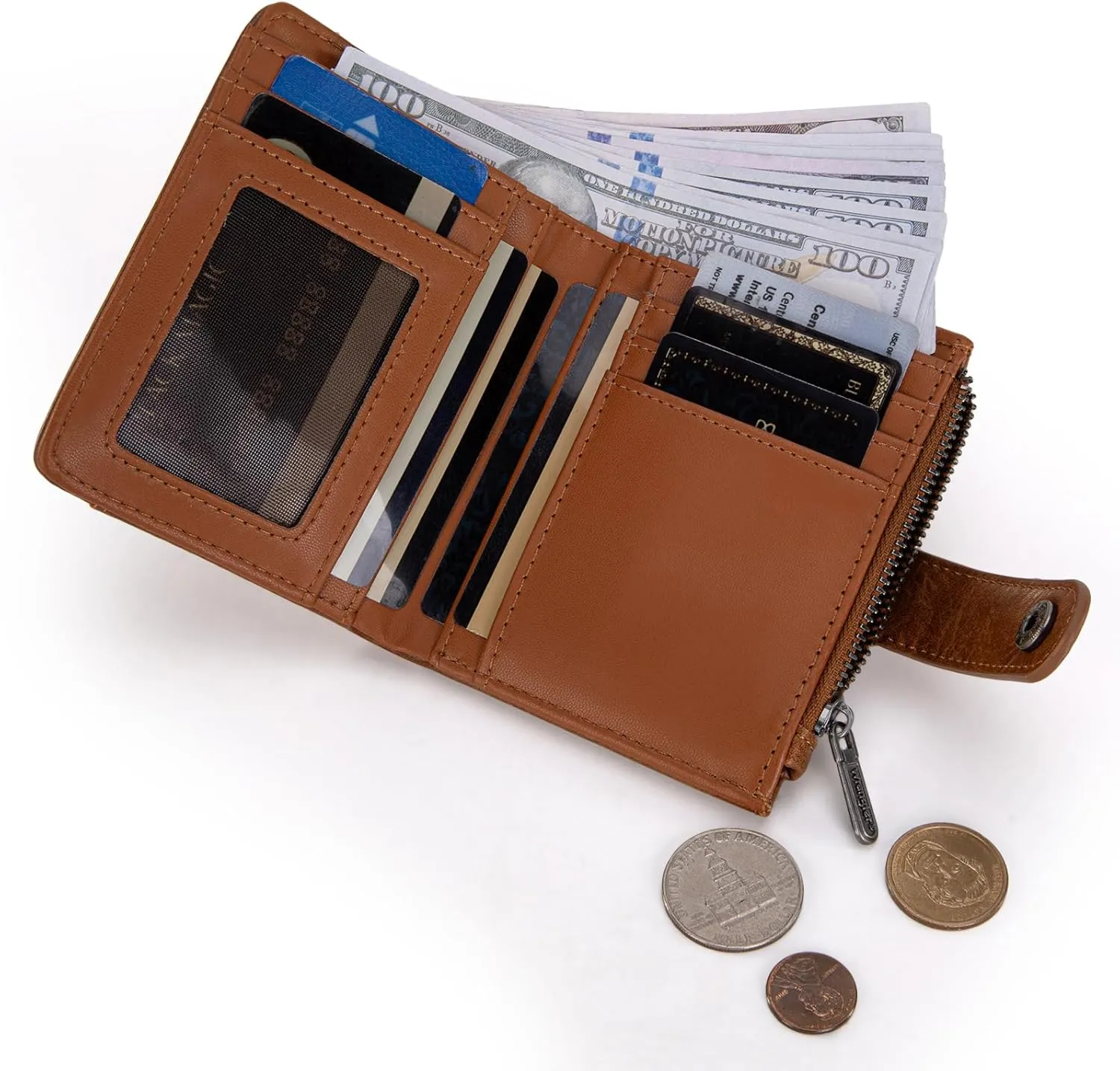 Montana West X Wrangler Womens Wallet Small Women's Wallets Bifold Womens Small Wallet RFID Wallett Women Brown Wallets for Women Ladies Female with Removable ID Window