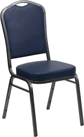 Navy Vinyl Stacking Banquet Chair, Silver Frame