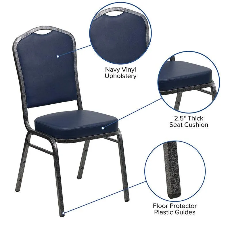 Navy Vinyl Stacking Banquet Chair, Silver Frame