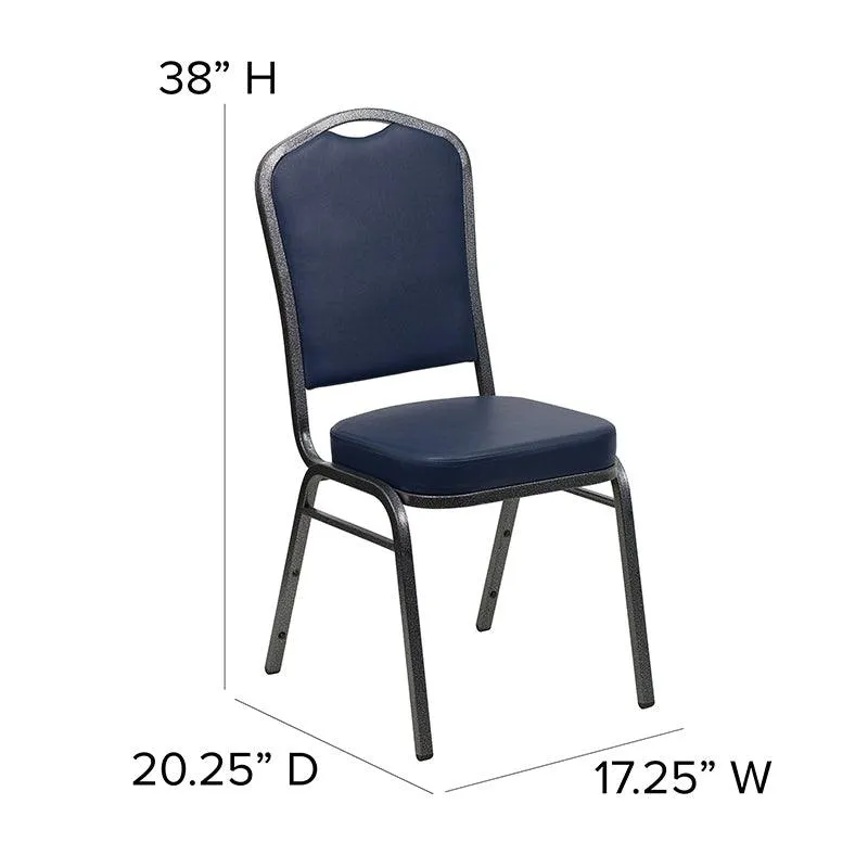 Navy Vinyl Stacking Banquet Chair, Silver Frame