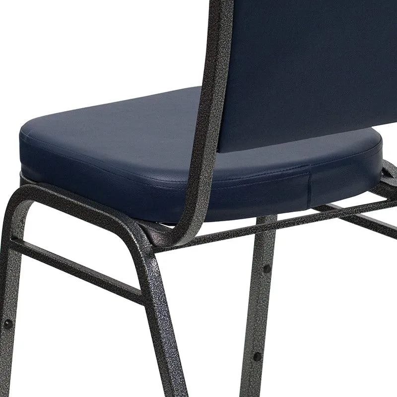 Navy Vinyl Stacking Banquet Chair, Silver Frame