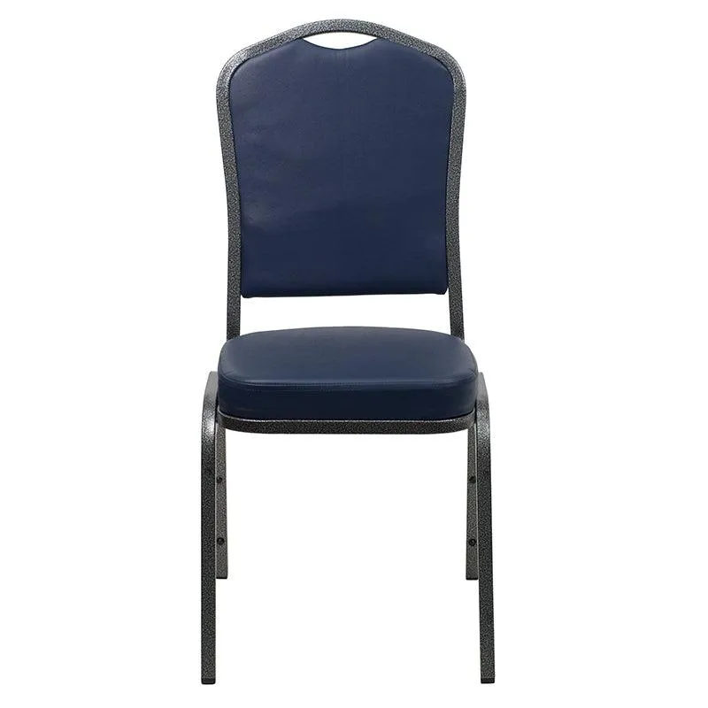 Navy Vinyl Stacking Banquet Chair, Silver Frame