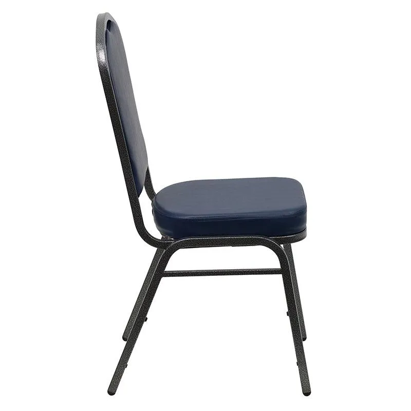 Navy Vinyl Stacking Banquet Chair, Silver Frame