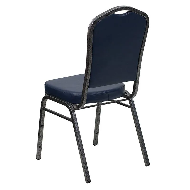 Navy Vinyl Stacking Banquet Chair, Silver Frame