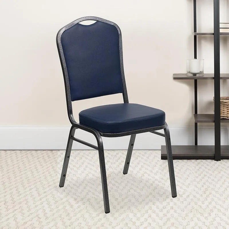 Navy Vinyl Stacking Banquet Chair, Silver Frame