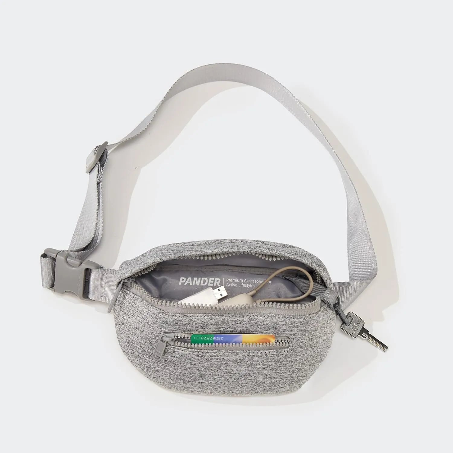 Pander Neoprene Fanny Pack 3 Pockets Waist Bag for Men & Women Fashion Water Resistant Hip Bum Bag with Adjustable Belt for Running Travel Hiking Workout Sports (Heather Grey, One Size)