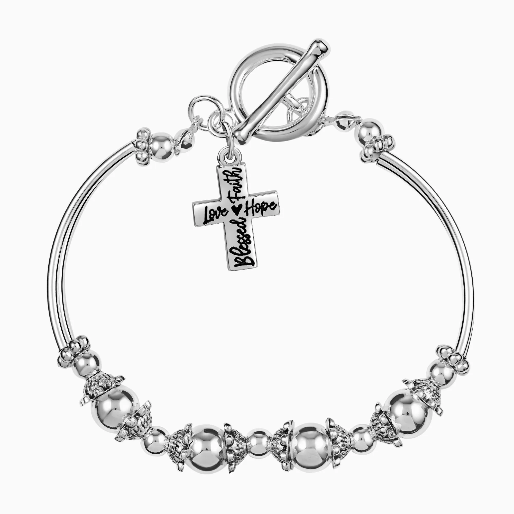 Partial Beaded Blessed, Hope, Faith, and Love Cross Charm Bracelets