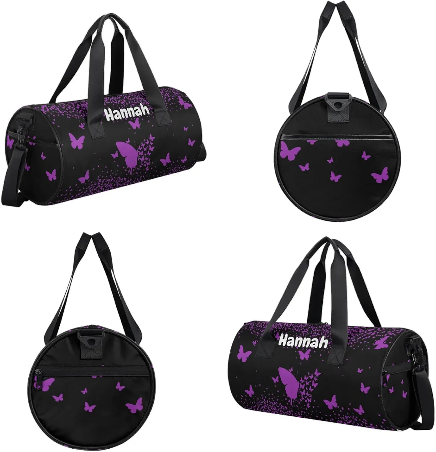 Personalized Duffel Bag with Name Butterfly Custom Travel Sports Bag for Women Men Round Waterproof Dance Ballet Bag Lightweight 17.6in, Dark Purple